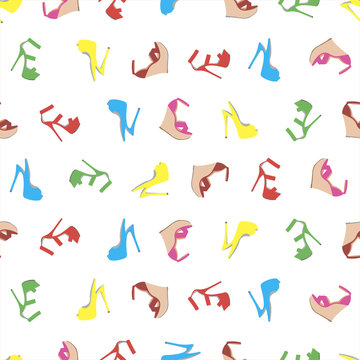 pattern with female colored sandals on a white background