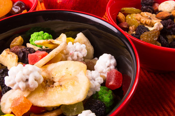 different mixed nuts and raisins