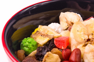 different mixed nuts and raisins