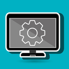 laptop blue gear isolated icon design, vector illustration  graphic 