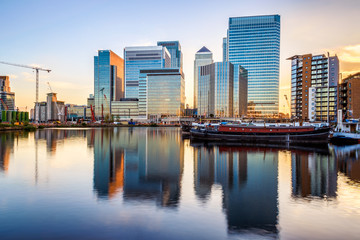 Canary Wharf in London at Sunset