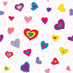 Vector seamless pattern background with bright hearts.