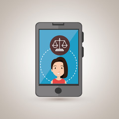 smartphone woman and justice isolated icon design, vector illustration  graphic 