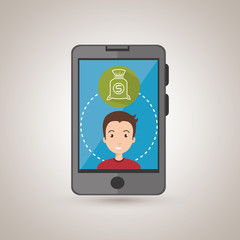 man smartphone with bag money isolated icon design, vector illustration  graphic 
