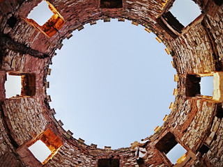 evening sunset photo of tower ruins of the mill Windsor in Ceske stredohori region near the village...