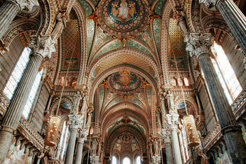 Inside of the Basilica of Notre-Dame de Fourviere in Lyon, France