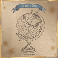 Antique globe hand drawn sketch placed on old paper background. - 115888795