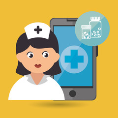 nurse and bottle pills isolated icon design, vector illustration  graphic 