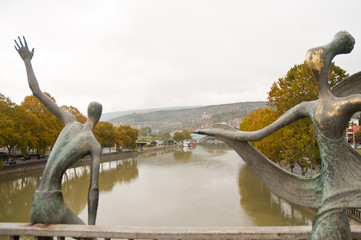 Statue on the bridge over Mt'k'vari (Kura) River,Tbilisi, Georgia © mkaragoz