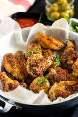 Glazed chicken drumsticks and wings