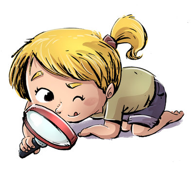 ni&ntilde;a mirando con lupa