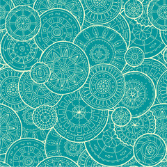 Ethnic floral mandalas, doodle background circles in vector. Sea