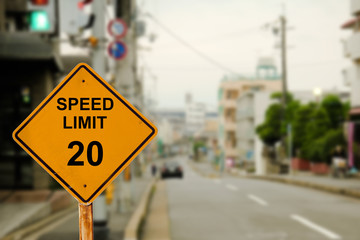 Caution sign message speed limit 20 
