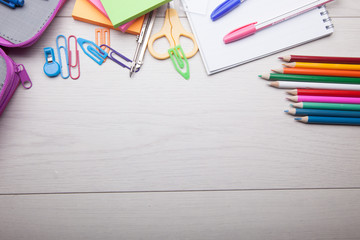 school supplies on desk