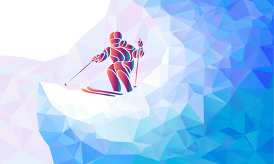 Giant Slalom Ski Racer silhouette. Vector illustration