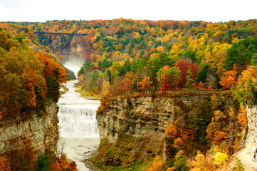Autumn scene of waterfalls and gorge