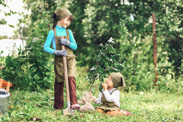 Children in garden.