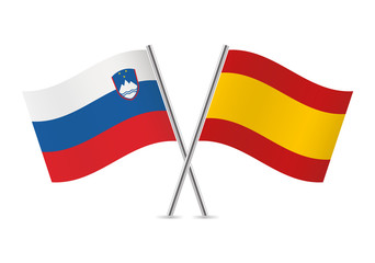 Slovenian and Spanish flags. Vector illustration.