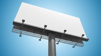 Blank white billboard on blue background. 3D rendered illustration.