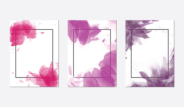 Three Purple Floral Frame Backgrounds With Empty Space For Text