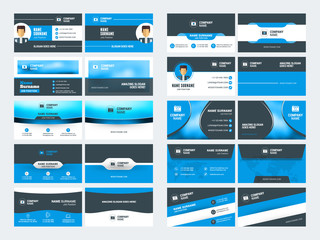 Set of modern creative business card templates. Blue and black colors. Flat style vector illustration. Stationery design