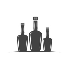Three bottles with cork. Black icon, logo element, flat vector illustration isolated on white background.