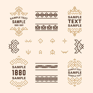 Set of Line Art Decorative Geometric Vector Frames and Borders in Browns. Vector Ornaments, Vector Decoration, Line Ornament, Vector Logos, Vector Labels