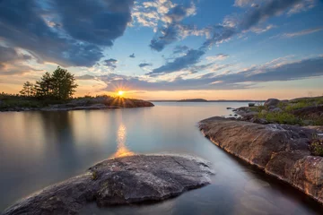 Poster Île Sunset at Ladoga Lake in Karelia, Russia