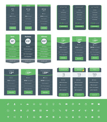Set of Pricing Table Design Templates for Websites and Applications. Vector Pricing Plans with Icon Set. Green and Black Colors. Flat Style Vector Illustration