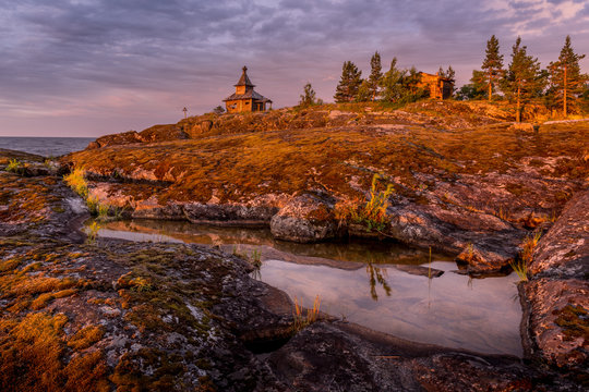 Dawn at Esusaret Island, Ladoga Lake, Karelia, Russia