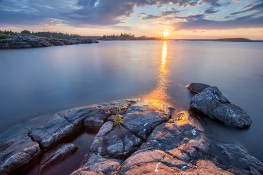 Sunset at Ladoga Lake in Karelia, Russia