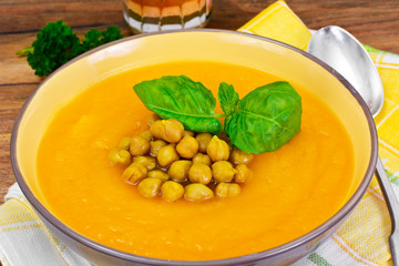 Spicy Pumpkin, Carrot Soup with Chickpeas and Curry