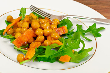 Salad with Chickpeas in a Curry Sauce, Arugula, Grilled Pumpkin 