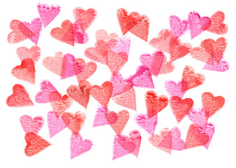 Red and pink hearts pattern watercolor painting