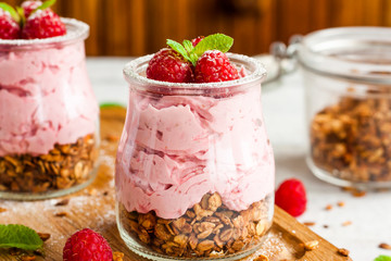 mousse with raspberries and granola