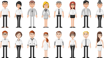Group of cartoon business people wearing white clothes
