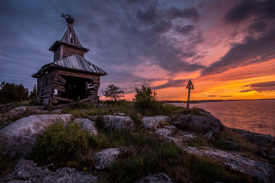 Broken church at Ladoga Lake, Karelia, Russia