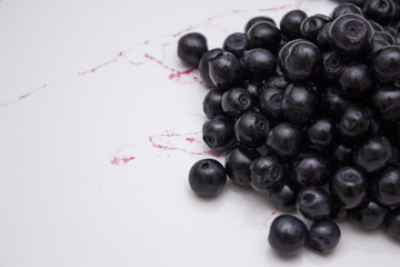 Pile of blueberries with white background