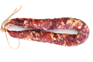 Homemade Dried Sausage on a Light Background