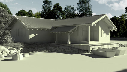 3D illustration. The house