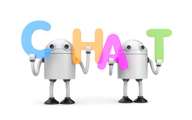 Group of robots with word CHAT. 3d illustration