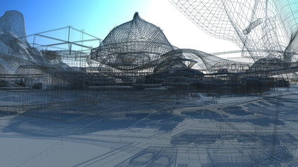 3D illustration. The city of the future