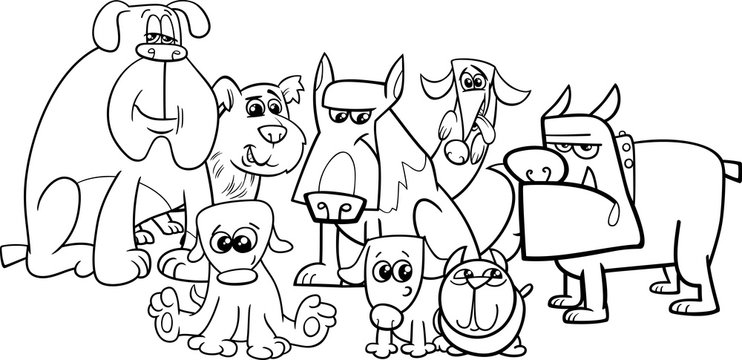 dogs group coloring book