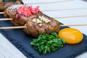 japanese cuisine, chicken meat ball Yakitori Tsukune.