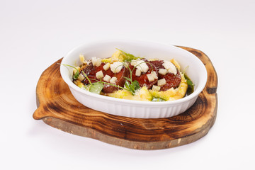 Meat dish on white background