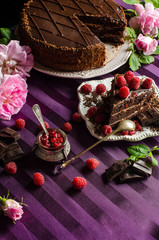 Sweets and desserts. Chocolate cake.