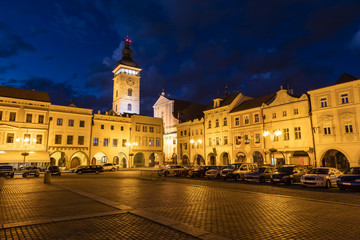 Fototapeta na wymiar Historic centre of Ceske Budejovice at night, Budweis, Czech Republic
