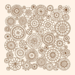 Summer doodle flower circles ornament. Hand drawn art mandalas.