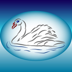 Swan silhouette on a plate. Bulk bird on a blue background in the form of medals
