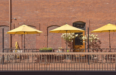 Yellow umbrellas in an outdoor caffe Wala Wala WA.